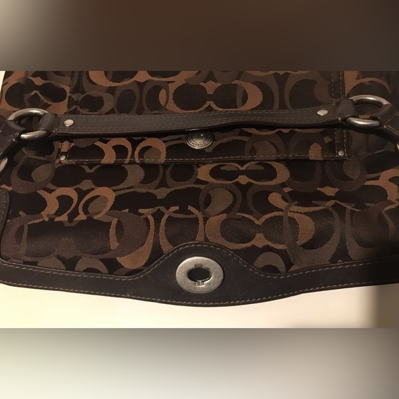 Vintage Coach Womens Brown Leather Fabric Logo Shoulder Bag Tote Purse Fashion 1 - Picture 7 of 16